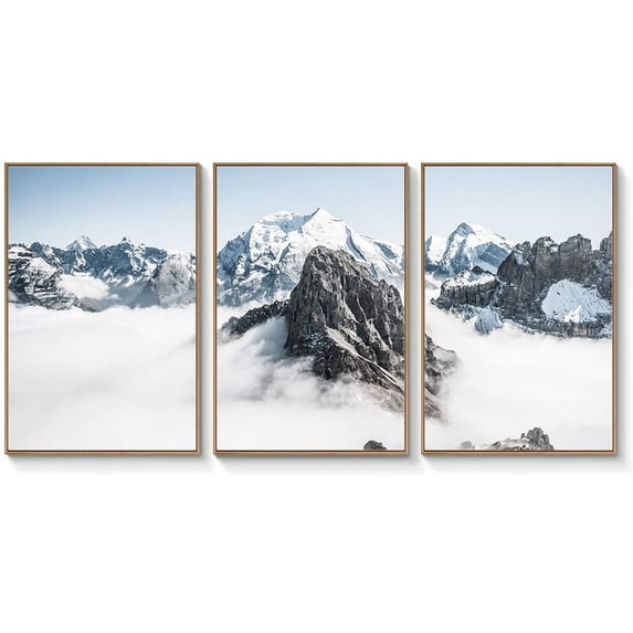 wall26 Framed Foggy Mountain Canvas Wall Art Nature Landscape Picture Prints for Home Decoration 16"x24"x3 Panels