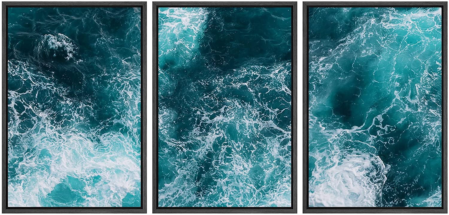 wall26 Framed Wall Art Print Set Aerial View of Dark Ocean Waves Nature ...