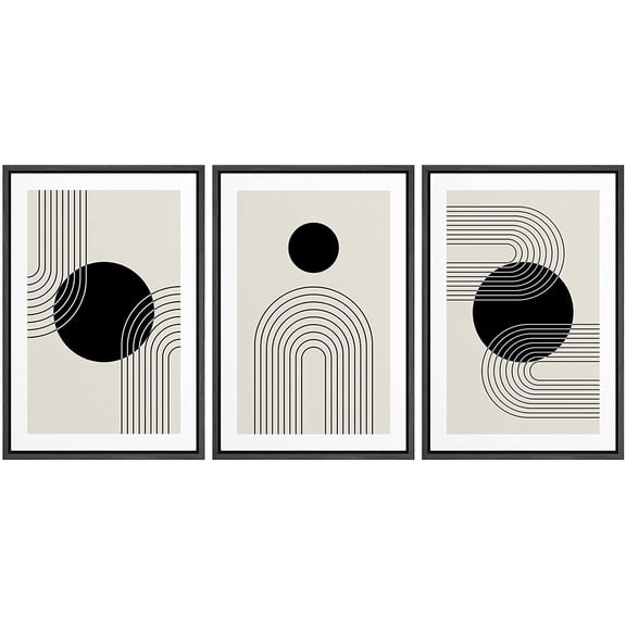 wall26 Framed Wall Art Print Set Black Dots with Swirling Line Art Abstract Patterns Digital Art Modern Art Bohemian Chic Relax/Calm for Living Room, Bedroom, Office - 16"x24"x3 Black