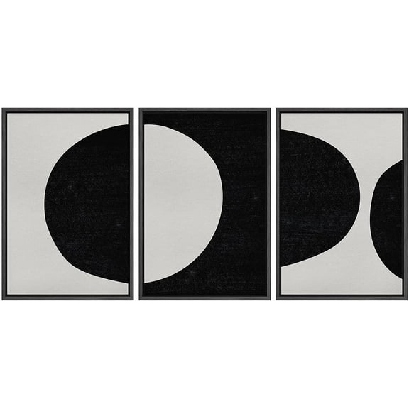wall26 Framed Wall Art Print Set Black and Gray Mid Century Semi Circles Abstract Patterns Digital Art Modern Art Bohemian Chic Relax/Calm for Living Room, Bedroom, Office - 24"x36"x3 Black
