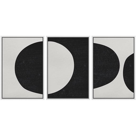 wall26 Framed Wall Art Print Set Black and Gray Mid Century Semi Circles Abstract Patterns Digital Art Modern Art Bohemian Chic Relax/Calm for Living Room, Bedroom, Office - 16"x24"x3 White