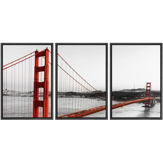 wall26 Framed Wall Art Print Set Black and Red San Francisco Bay Bridge Architecture & Maps Country Photography Modern Chic Scenic Multicolor for Living Room, Bedroom, Office - 24"x36"x