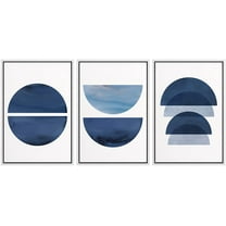 wall26 Framed Wall Art Print Set Blue Semi Circle Polygon Variety Geometric Shapes Digital Art Modern Art Bohemian Colorful Multicolor for Living Room, Bedroom, Office Natural - 24"x36"x3 W