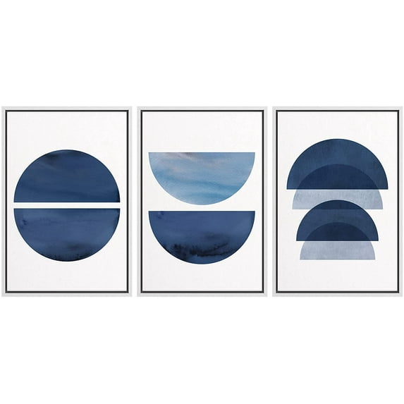 wall26 Framed Wall Art Print Set Blue Semi Circle Polygon Variety Geometric Shapes Digital Art Modern Art Bohemian Colorful Multicolor for Living Room, Bedroom, Office Natural - 24"x36"x3 W