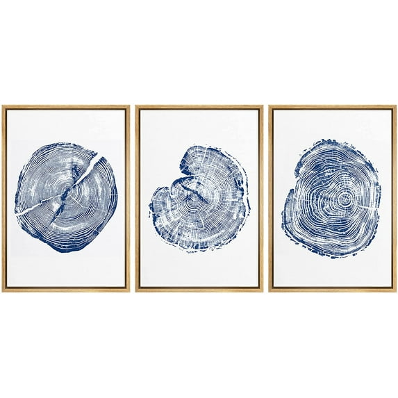 wall26 Framed Wall Art Print Set Blue and White Wood Grain Rings Nature Wilderness Digital Art Modern Art Rustic Scenic Colorful for Living Room, Bedroom, Office - 24"x36"x3 Natural