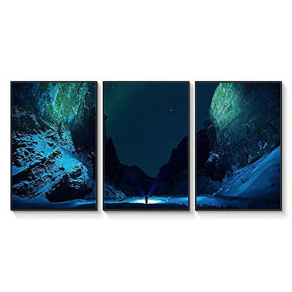 wall26 Framed Wall Art Print Set Blue & Teal Snowy Mountain Landscape Nature Wilderness Photography Realism Rustic Colorful Multicolor Ultra for Living Room, Bedroom, Office - 16"x24"x3