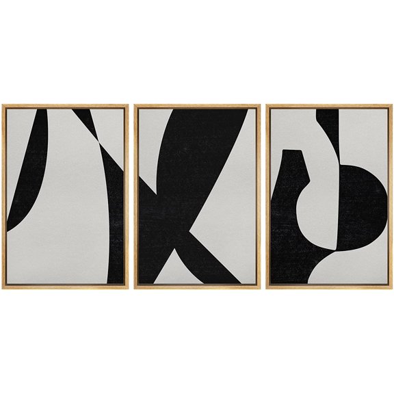 wall26 Framed Wall Art Print Set Boho Black and Gray Mid Century Polygons Abstract Patterns Digital Art Modern Art Bohemian Chic Relax/Calm for Living Room, Bedroom, Office - 16"x24"x3 Natu