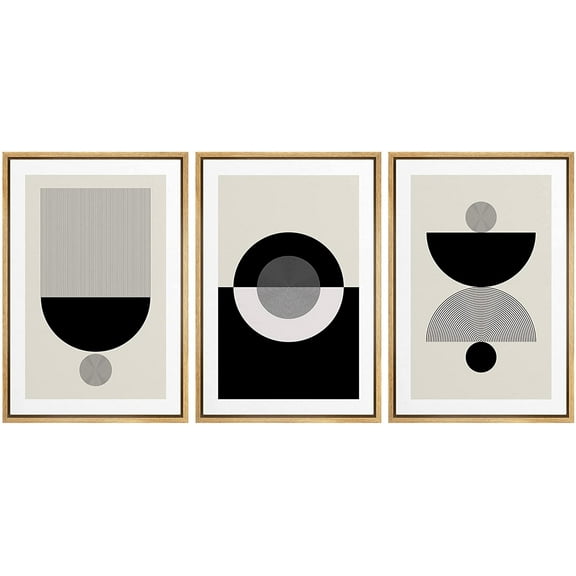 wall26 Framed Wall Art Print Set Boho Black, Gray and White Semi Circle Variety Abstract Patterns Digital Art Modern Art Bohemian Chic Relax/Calm for Living Room, Bedroom, Office - 24"x36"x