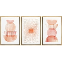 wall26 Framed Wall Art Print Set Boho Orange Watercolor Shining Sun and Semi Circles Abstract Shapes Illustrations Modern Bohemian Colorful Warm for Living Room, Bedroom, Office - 24"x36"x3