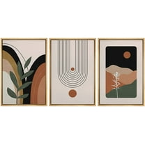 wall26 Framed Wall Art Print Set Brown Plant and Polygon Variety Abstract Shapes Illustrations Modern Art Boho Colorful Multicolor for Living Room, Bedroom, Office - 24"x36"x3 Natural