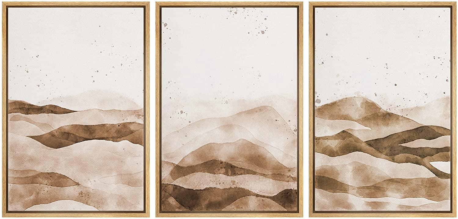 wall26 Framed Wall Art Print Set Brown Watercolor Mountain Landscape ...