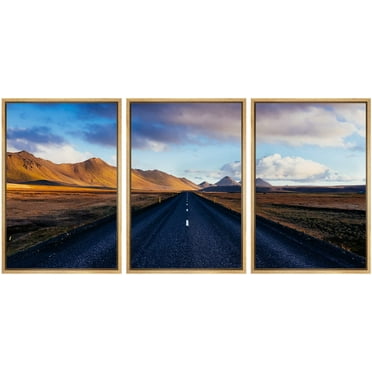 wall26 Framed Wall Art Print Set Country Road Through Valley with Clouds Nature Wilderness Photography Realism Rustic Colorful Multicolor Ultra for Living Room, Bedroom, Office - 24&quot;x36&quot;x3