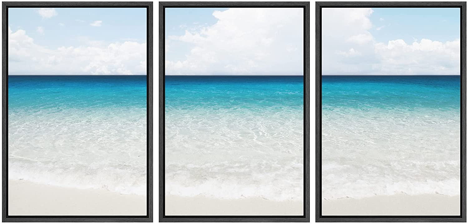 wall26 Framed Wall Art Print Set Dark Blue Beach Ocean Shore Horizon ...