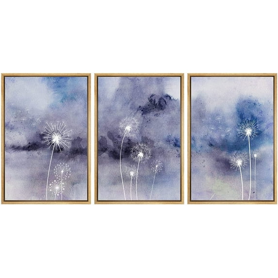 wall26 Framed Wall Art Print Set Flower Silhouettes and Purple Watercolors Floral Botanical Illustrations Modern Art Rustic Colorful Multicolor for Living Room, Bedroom, Office - 16"x24"x3