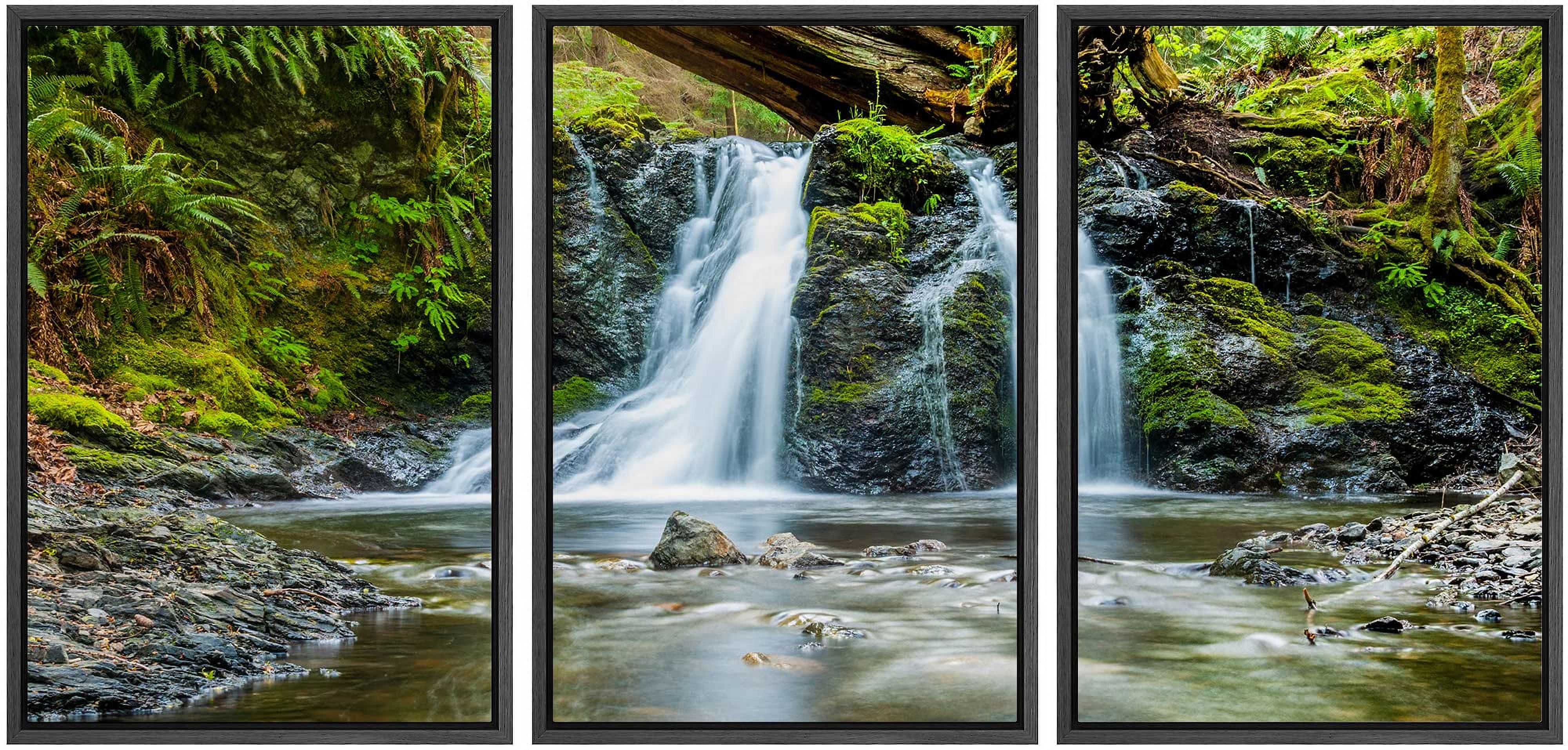 wall26 Framed Wall Art Print Set Flowing Waterfall in Forest River ...