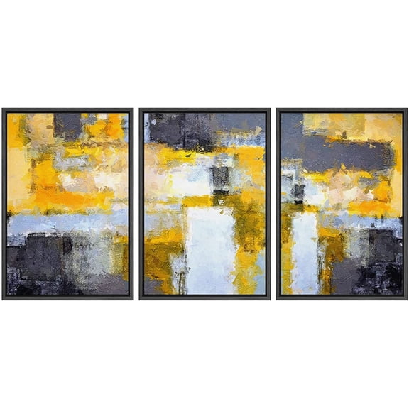 wall26 Framed Wall Art Print Set Gold, Black and Blue Faded Paint Strokes Abstract Shapes Illustrations Modern Art Boho Colorful Multicolor for Living Room, Bedroom, Office - 24"x36"x3 Black