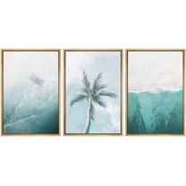 wall26 Framed Wall Art Print Set Palm Tree and Aerial View of Ocean Nature Wilderness Photography Modern Art Tropical Scenic Colorful for Living Room, Bedroom, Office - 24"x36"x3 Natural
