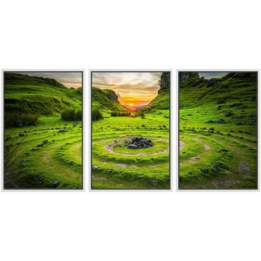 wall26 Framed Wall Art Print Set Rocky Irish Grassland Mountain at Sunset Nature Wilderness Photography Realism Rustic Colorful Multicolor Ultra for Living Room, Bedroom, Office - 16&quot;x24&quot;x3