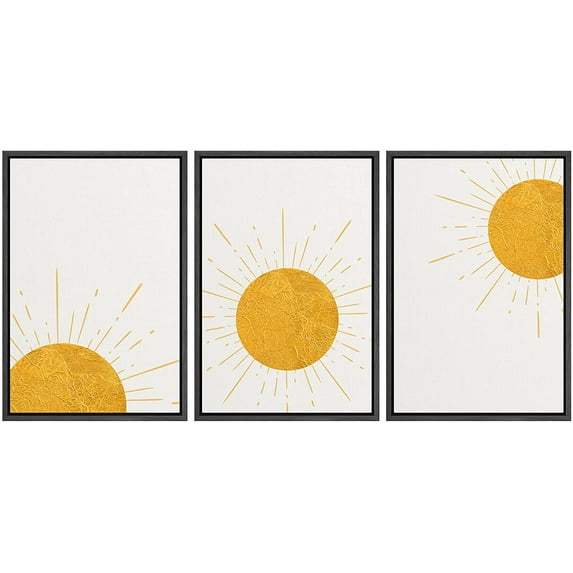 wall26 Framed Wall Art Print Set Shining Yellow Rising Sun Phases Nature Wilderness Illustrations Modern Art Rustic Scenic Colorful for Living Room, Bedroom, Office Natural - 24"x36"x3 Blac