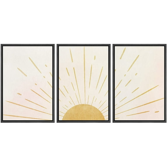 wall26 Framed Wall Art Print Set Shining Yellow Sun on The Horizon Geometric Nature Illustrations Modern Art Mid-Century Modern Colorful for Living Room, Bedroom, Office Natural - 24"x36"x3
