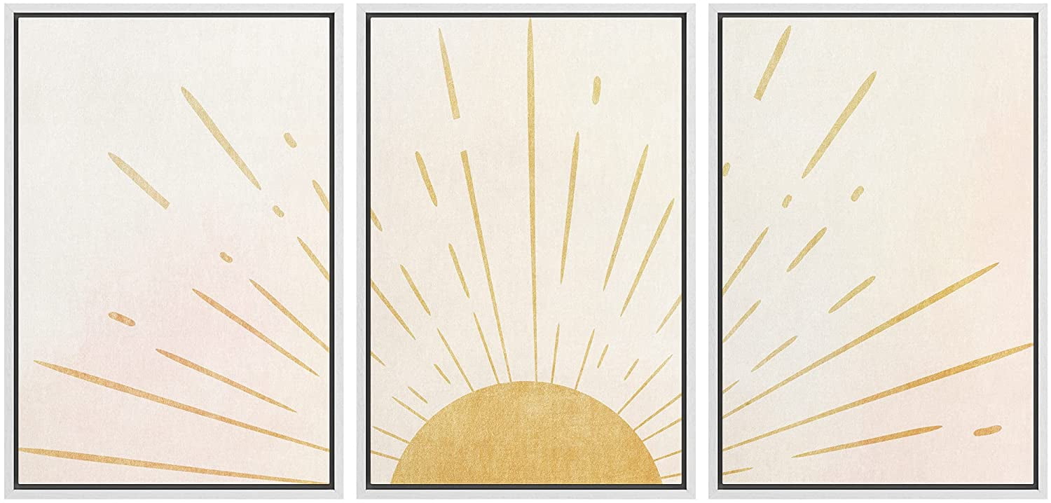 White and Gold Geometric Sunburst Canvas Print Set
