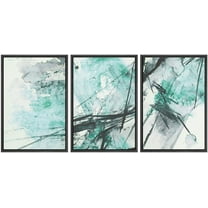 wall26 Framed Wall Art Print Set Teal & Green Watercolor Explosion Abstract Shapes Illustrations Modern Art Bohemian Colorful Pastel for Living Room, Bedroom, Office - 24"x36"x3 Natural