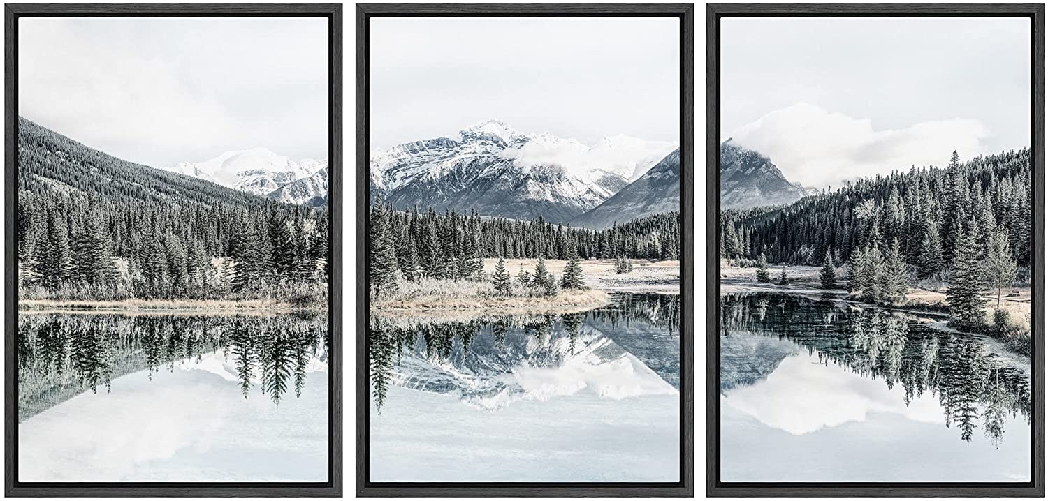 wall26 Framed Wall Art Print Set Washed Out Retro Mountain Lake ...