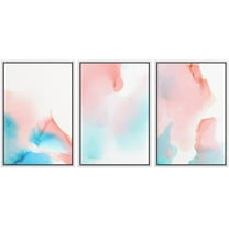 wall26 Framed Wall Art Print Set Watercolor Pastel Orange & Blue Ink Blots Abstract Shapes Illustrations Modern Art Chic Colorful Multicolor Neon for Living Room, Bedroom, Office - 16"x24&qu