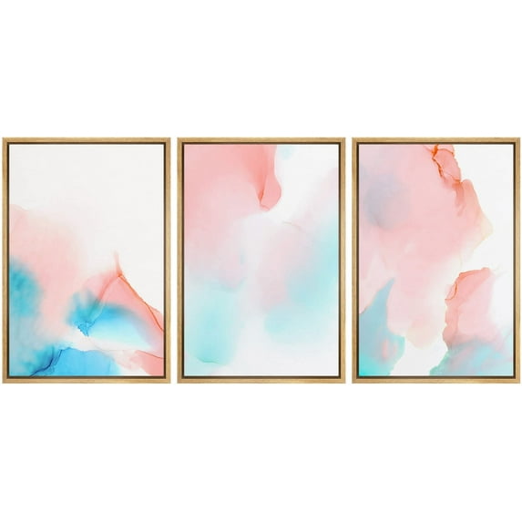 wall26 Framed Wall Art Print Set Watercolor Pastel Orange &amp; Blue Ink Blots Abstract Shapes Illustrations Modern Art Chic Colorful Multicolor Neon for Living Room, Bedroom, Office - 16"x24&qu