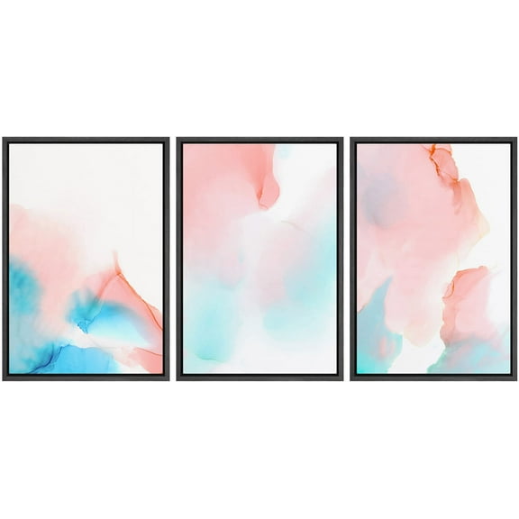 wall26 Framed Wall Art Print Set Watercolor Pastel Orange &amp; Blue Ink Blots Abstract Shapes Illustrations Modern Art Chic Colorful Multicolor Neon for Living Room, Bedroom, Office - 24"x36&qu