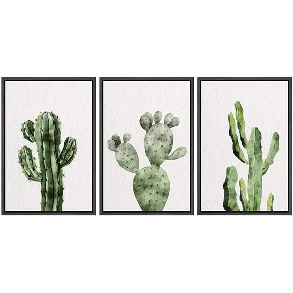 wall26 Framed Wall Art Print Set Watercolor Southwestern Desert Cactus Nature Wilderness Illustrations Modern Art Rustic Scenic Colorful for Living Room, Bedroom, Office Natural - 16"x24"x3