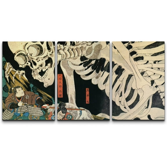 wall26 Framed Wall Art Print Set Witch &amp; Skeleton Ukiyo-E by Utagawa Takiyasha Historic Cultural Illustrations Fine Art Chic Scenic Colorful Multicolor for Living Room, Bedroom, Office - 16"