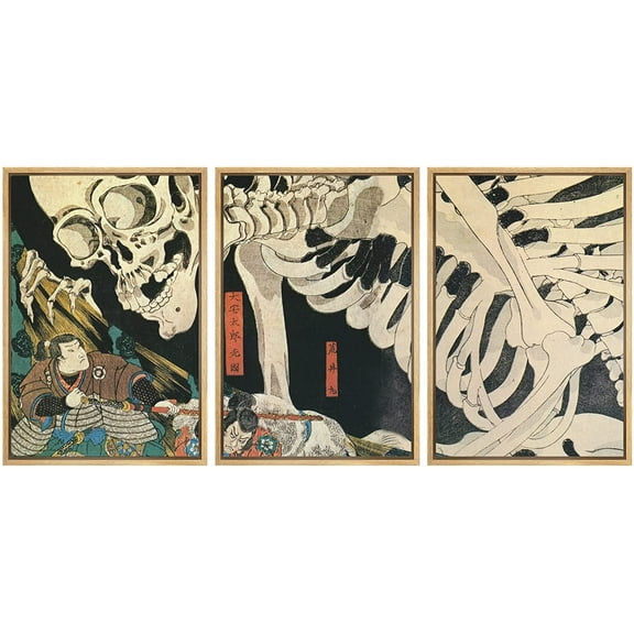 wall26 Framed Wall Art Print Set Witch &amp; Skeleton Ukiyo-E by Utagawa Takiyasha Historic Cultural Illustrations Fine Art Chic Scenic Multicolor for Living Room, Bedroom, Office - 24"x36"