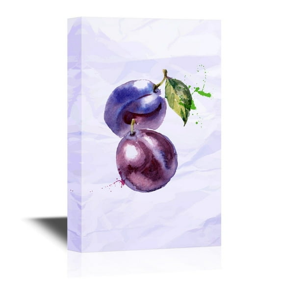 wall26 - Fruits Canvas Wall Art - Watercolor Painting Purple Plum - Gallery Wrap Modern Home Art | Ready to Hang - 12x18 inches