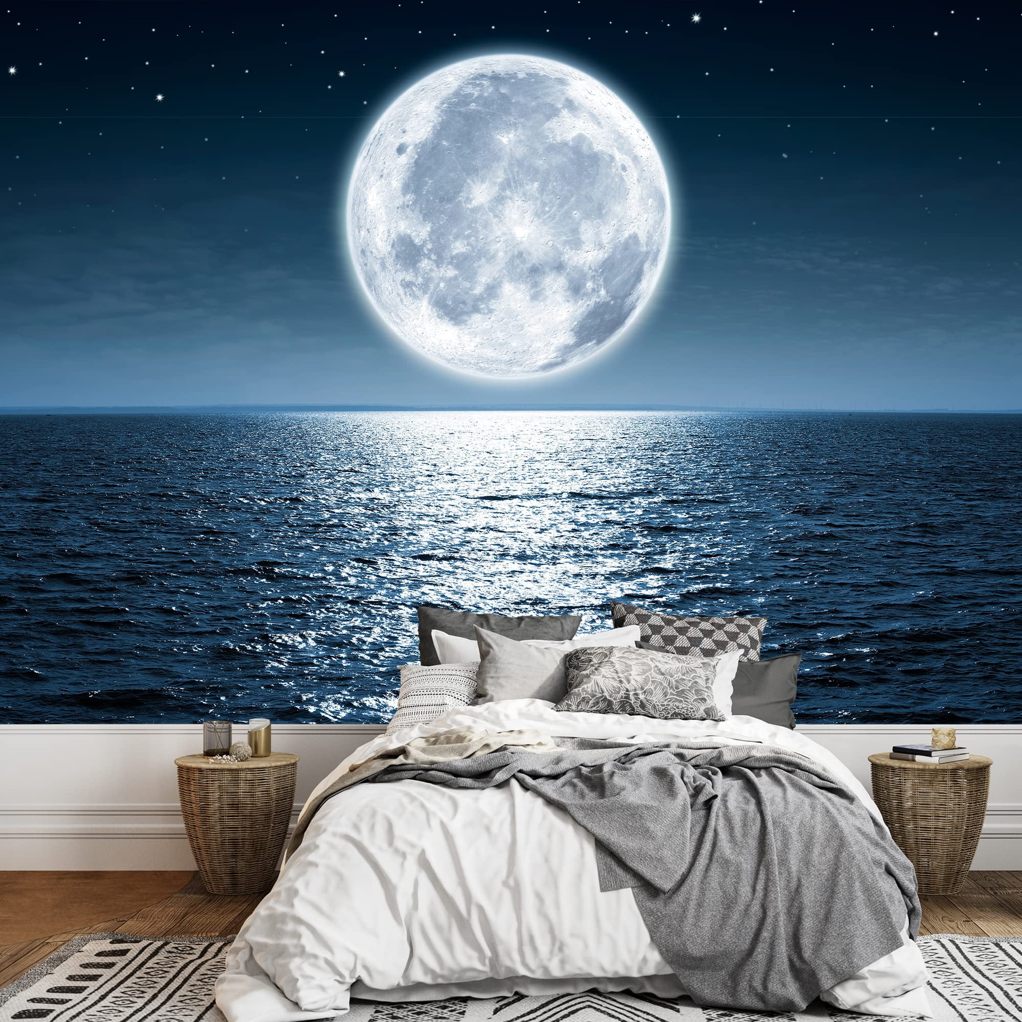 Full Moon Over Ocean Self-Adhesive Removable Wall Mural