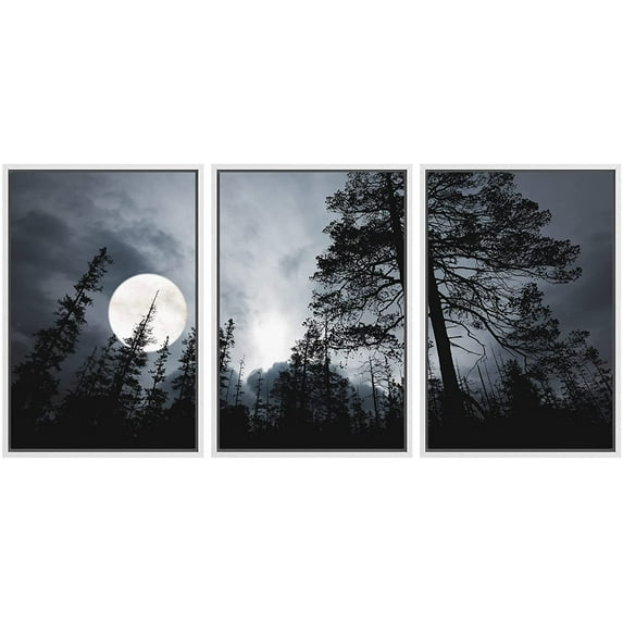 wall26 - Full Moon in The Forest Framed Canvas Art Wall Art - 24"x36"x3 White
