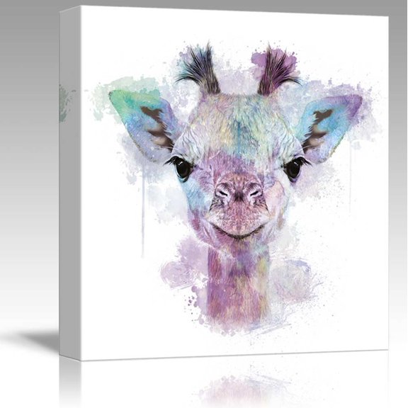 wall26 - Fun and Colorful Splattered Watercolor Giraffe - Canvas Art Home Art - 16x16 inches