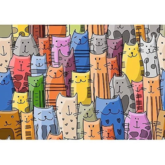 wall26 - Funny Cats Family, Seamless Pattern for Your Design. Vector Illustration - Removable Wall Mural | Self-Adhesive Large Wallpaper - 66x96 inches