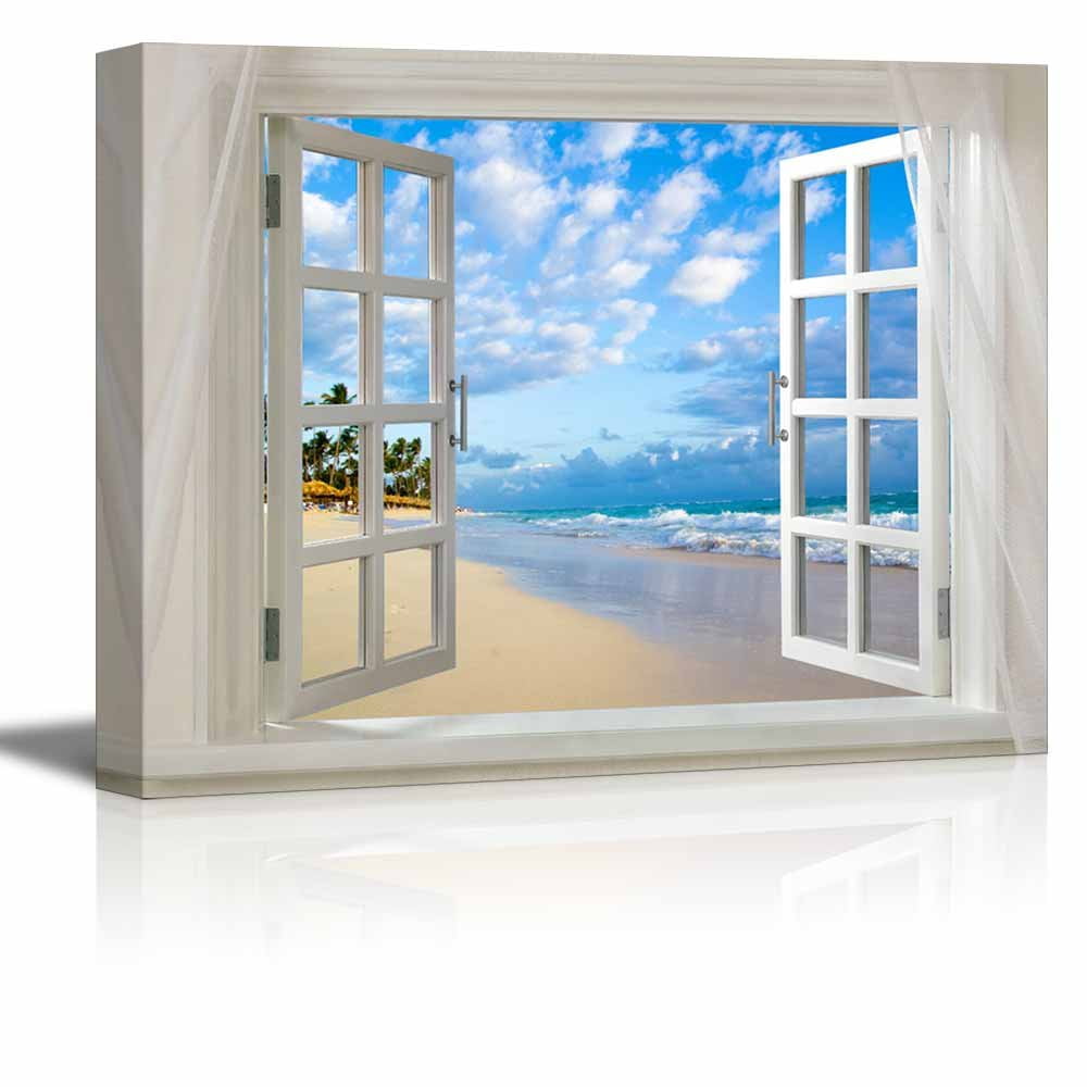 wall26 - Glimpse into Clear Sea and Tropical Beach out of Open Window ...