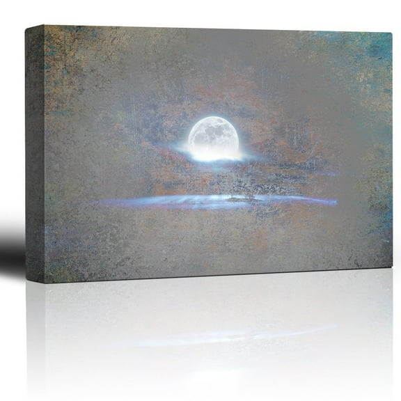 wall26 - Glowing Full Moon on a Grey Texture Background - Canvas Art Home Art - 12x18 inches