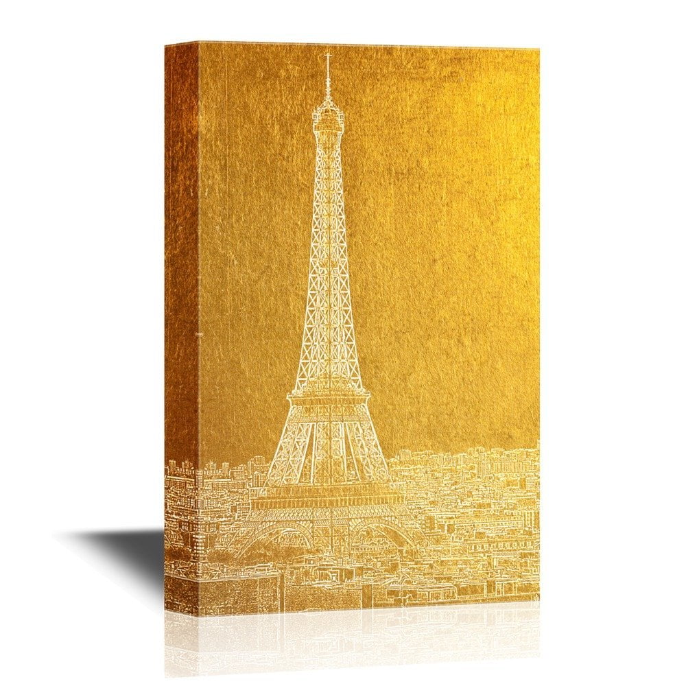 wall26 Golden Color Canvas Wall Art Eiffel Tower in Paris Gallery