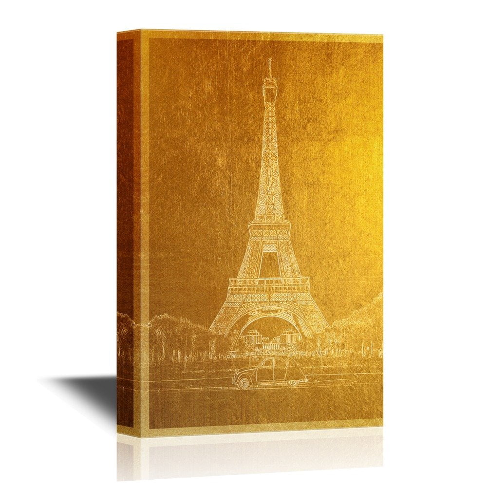 wall26 - Golden Color Landmark Canvas Wall Art - Eiffel Tower in Paris ...
