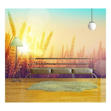 wall26 - Golden Wheat Field and Sunny Day - Removable Wall Mural | Self-Adhesive Large Wallpaper - 66x96 inches