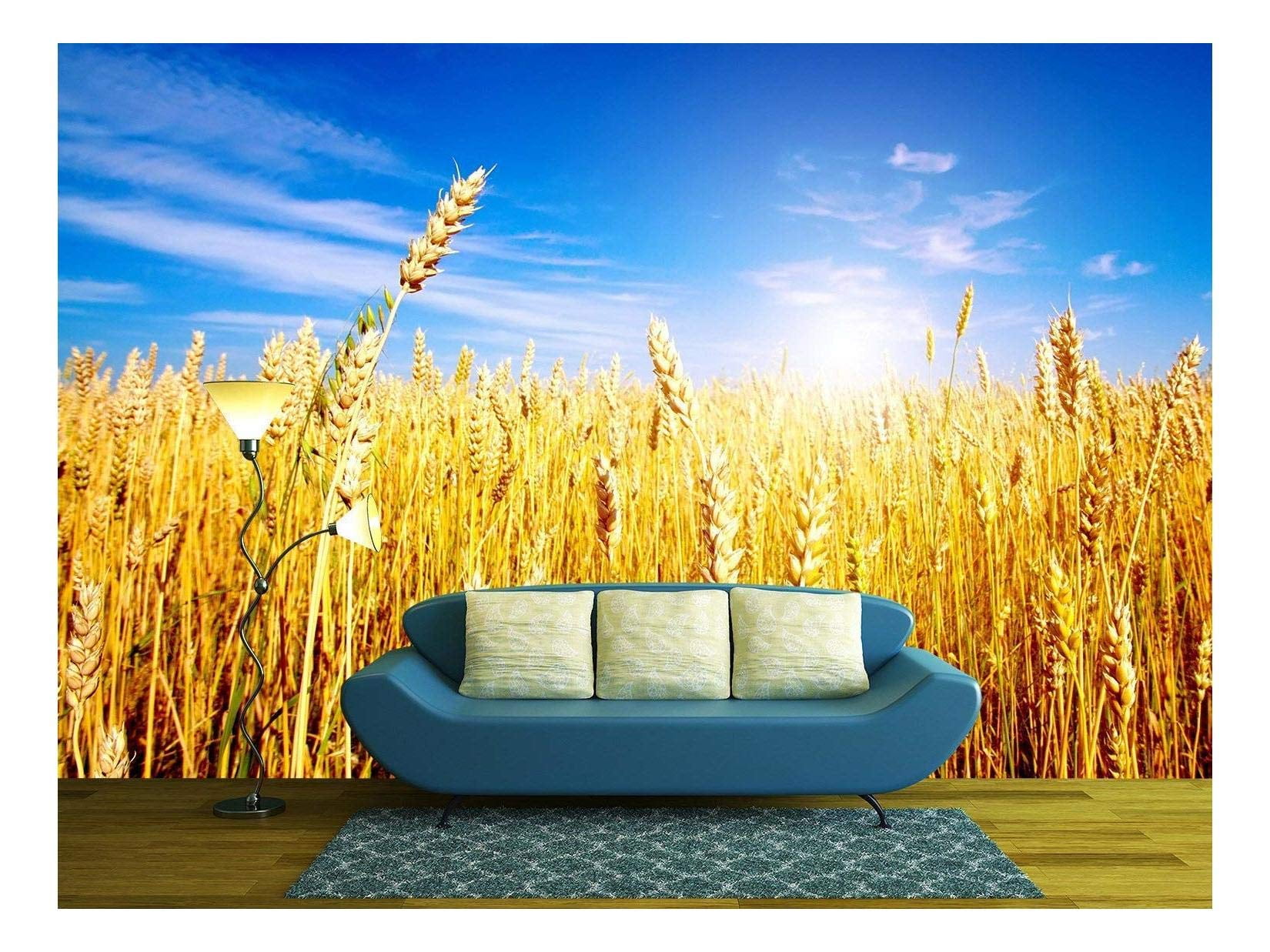 wall26 - Golden Wheat Field with Blue Sky in Background - Removable Wall  Mural | Self-Adhesive Large Wallpaper - 66x96 inches - Walmart.com, image size:1650x1237