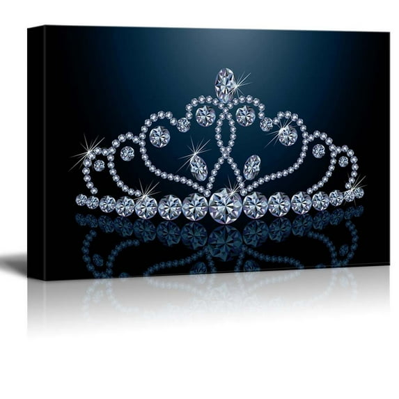 wall26 Gorgeous Sparkling Tiara Crow Behind a Lighted Dark Background - Canvas Art Wall Art - 16" x 24"