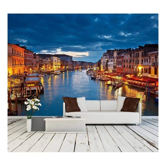 wall26 - Grand Canal at Night, Venice - Removable Wall Mural | Self-Adhesive Large Wallpaper - 66x96 inches
