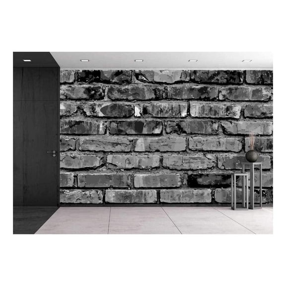 wall26 - Gray Brick Wall Background - Canvas Art Wall Mural Decor - 100"x144"