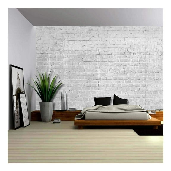 wall26 - Gray and Grungy Brick Wall with Dripping White Paint - Wall Mural, Removable Wallpaper, Home Decor - 66x96 inches