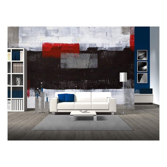 wall26 - Grey and Red Abstract Art Painting - Removable Wall Mural | Self-Adhesive Large Wallpaper - 100x144 inches