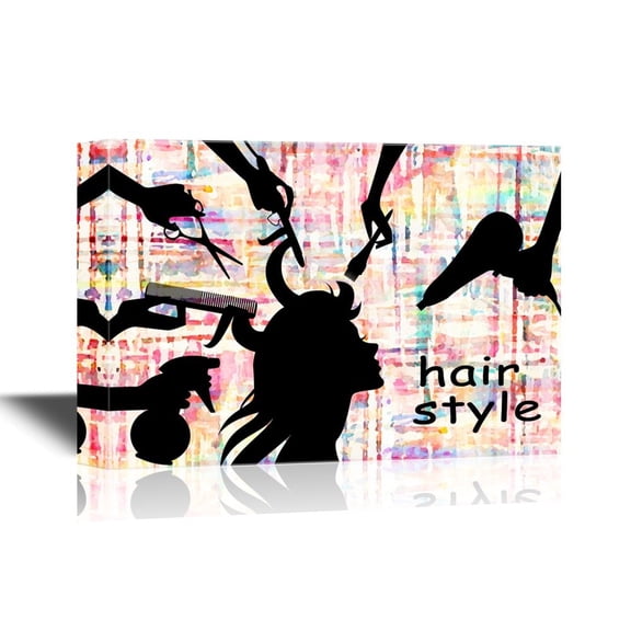 wall26 - Hair Style Canvas Wall Art - Hair Makeup Concept - Gallery Wrap Barber Shop Wall Decoration | Ready to Hang - 32x48 inches